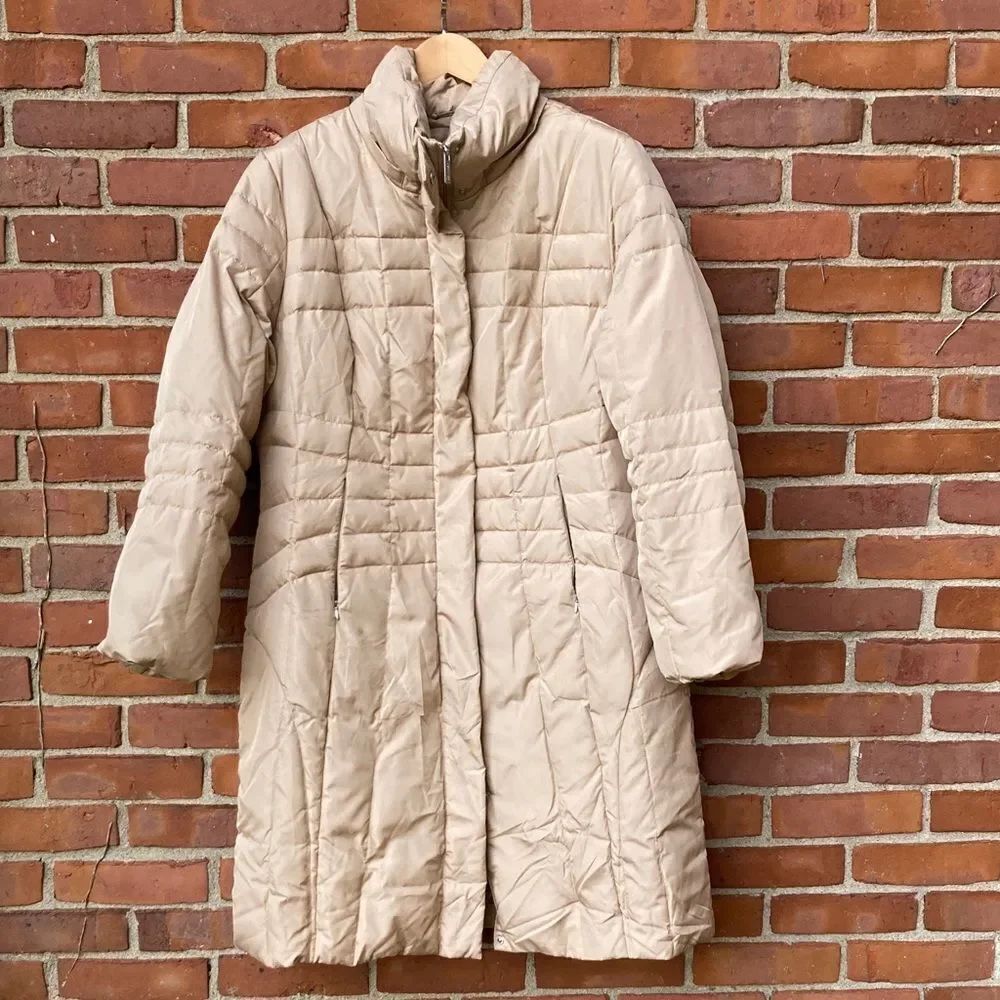 Calvin Klein Women's Beige Long Puffer Jacket Quilted Coat